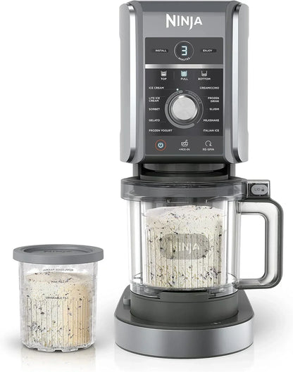 Ninja NC301 CREAMi Ice Cream Maker, for Gelato, Mix-ins, Milkshakes, Sorbet, Smoothie Bowls & More, 7 One-Touch Programs, with (2) Pint Containers & Lids, Compact Size, Perfect for Kids, Silver