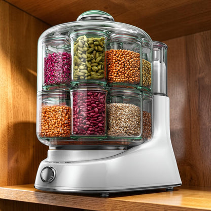 Dailra 360° Rotating 6-Grid Grain Storage Dispenser and Cereal Organizer