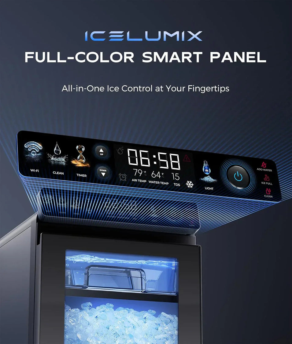 Nugget Ice Maker Countertop, Smart Pebble Ice Machine with APP Control, 44 lbs/24H Soft Pellet Chewable Ice with Self-Cleaning, Stainless Steel