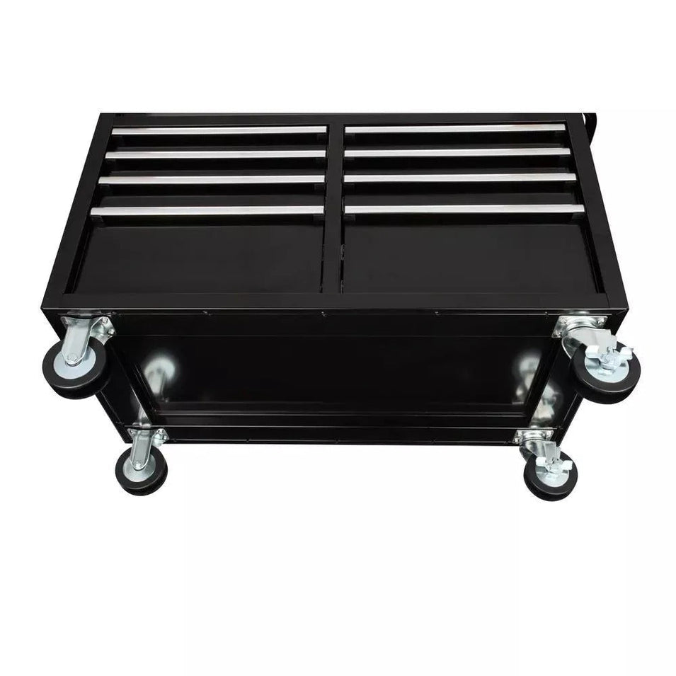 Gloss Black 46 9-Drawer Mobile Tool Chest Workbench with Power Strip & Solid Wood Top