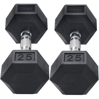 Inspire Fitness 210 lb. (5-30 lb.) Rubber Dumbbell Set with 6 pair Vertical Rack