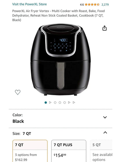PowerXL Air Fryer Vortex Multi-Cooker, Roast/Bake/Dehydrate/Reheat, Non-Stick Basket, Includes Cookbook