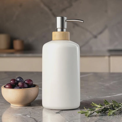 Dailra Minimalist Ceramic Oil and Vinegar Dispenser Bottle with Bamboo Lid